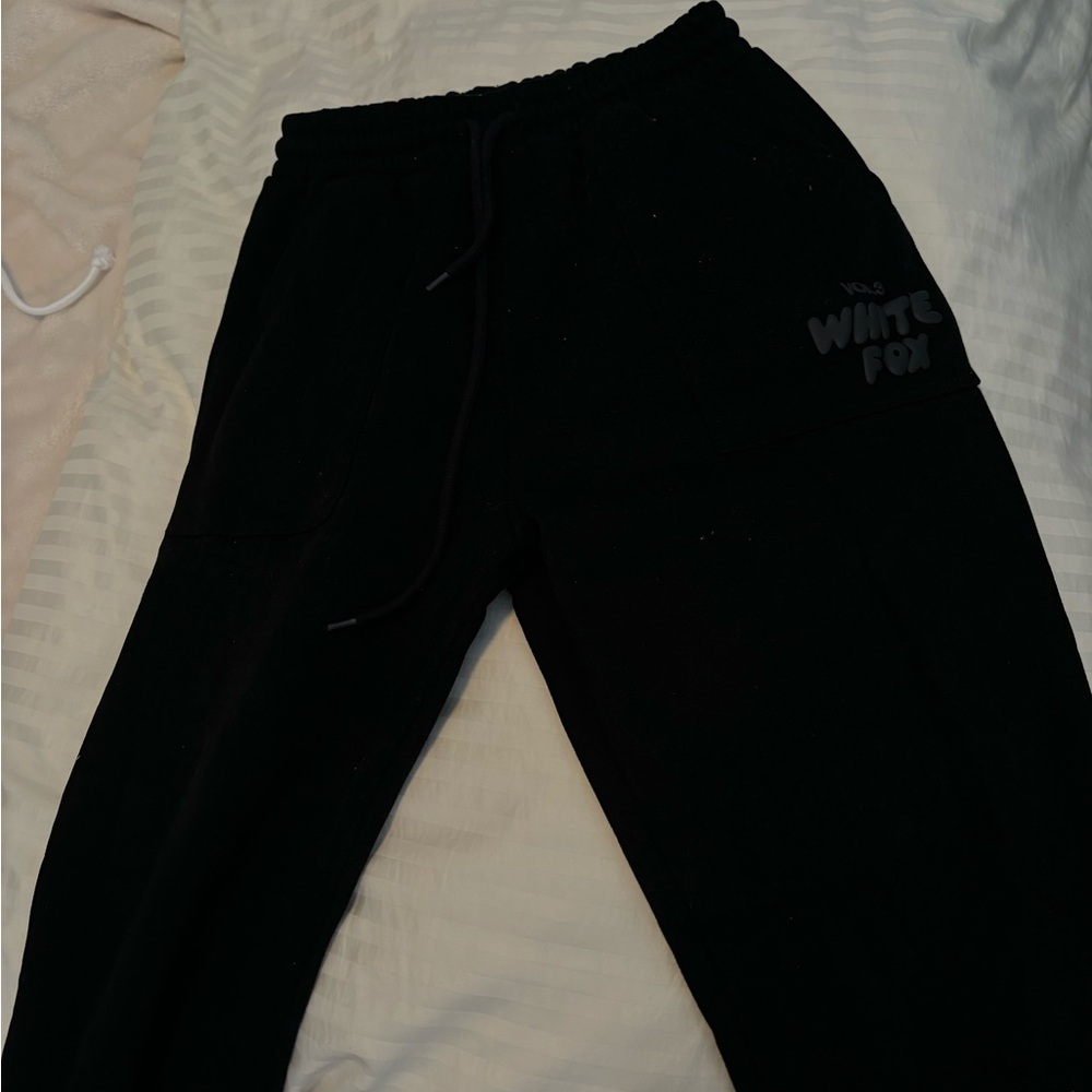 White Fox Black Sweatpants